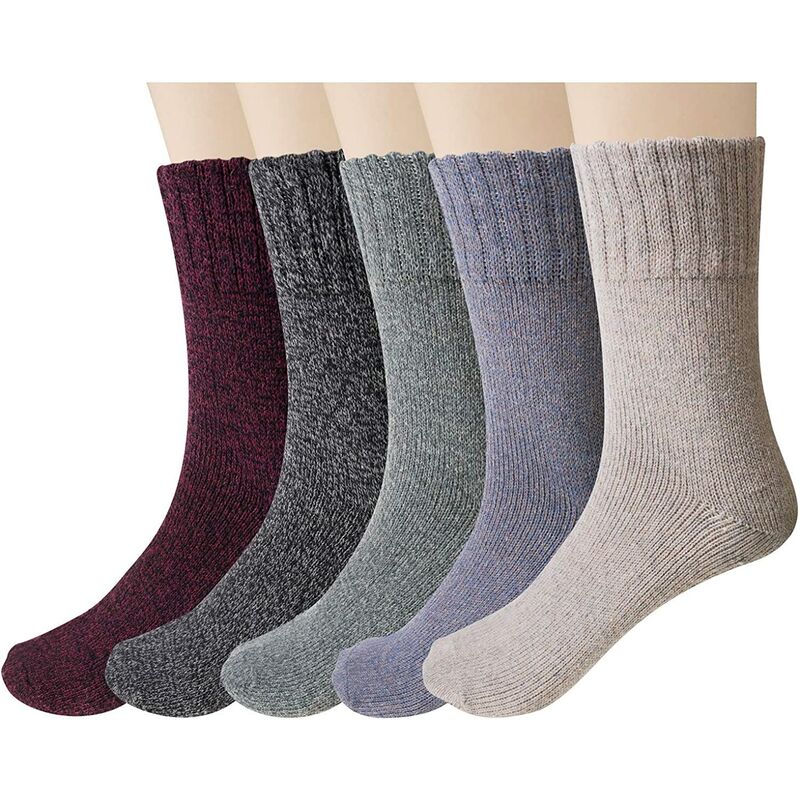 Calcetines de lana para mujer, 5 pares de calcetines térmicos transpirables Calcetines de punto gruesos y suaves para mujer Calcetines cálidos de invierno para mujer Colores coloridos Efecto regulador del clima de alta calidad