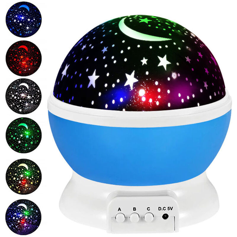 Luz nocturna para niños con proyección de estrellas, lámpara de proyector con rotación de 360 ​​°, luz de techo, luz de noche LED para bebés, 10 modos de color, regalo para bebé, regalo de cumpleaños, Navidad, cumpleaños (azul)