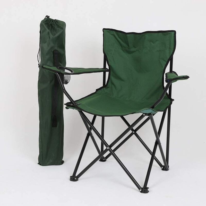 Silla portátil de una pieza para exteriores con reposabrazos, sillas plegables, sillas de playa, sillas de pesca (verde)