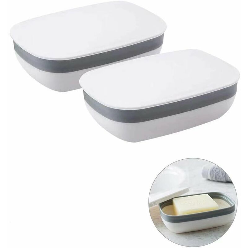 Jabonera de plástico de 2 piezas para viajes, senderismo y camping, baño, jabonera blanca, jabonera, jabonera, blanco