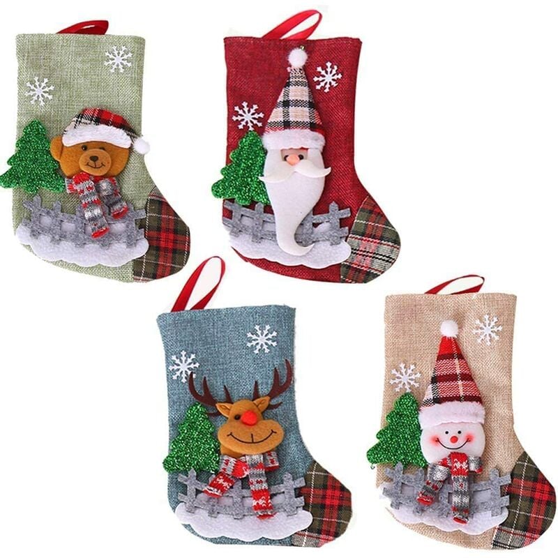 4Pcs Calcetines de Navidad Adornos de Navidad Calcetines de muñecas de Navidad Adornos de árbol de Navidad Bolsas de regalo de Navidad Bolsas de calcetines de Navidad