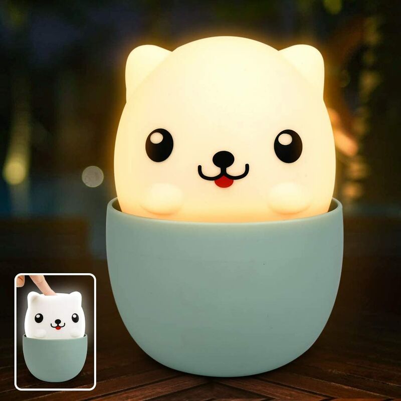 Luz de noche LED para niños, luz de noche de bebé, luz de noche LED recargable por USB con controles táctiles, luz de silicona, regalo de bebé, regalo de cumpleaños, Navidad, cumpleaños, linda luz de noche de cachorro, taza de té luz de noche de perro