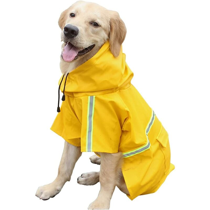 Chubasquero para perros con agujero de arnés Chubasquero con tira reflectante Chubasqueros para mascotas para perros pequeños y medianos (Amarillo M)