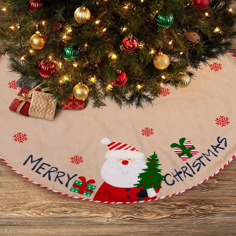 Falda de árbol de Navidad de 42 pulgadas Adornos de árbol de Navidad rojo para alfombra de árbol de Navidad blanca con patrón nevado para decoraciones de fiestas navideñas