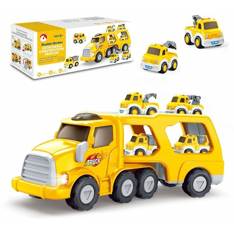 Coche de juguetes para niños para niños: Camiones de juguete para niños de 1 2 3 4 5 6 años | Juguetes para niños pequeños 5 en 1 Vehículo de transporte Juguetes de construcción para niños de 2 a 4 años 3 a 5 4 a 7 años | Regalos de fiesta de cumpleaños para niños