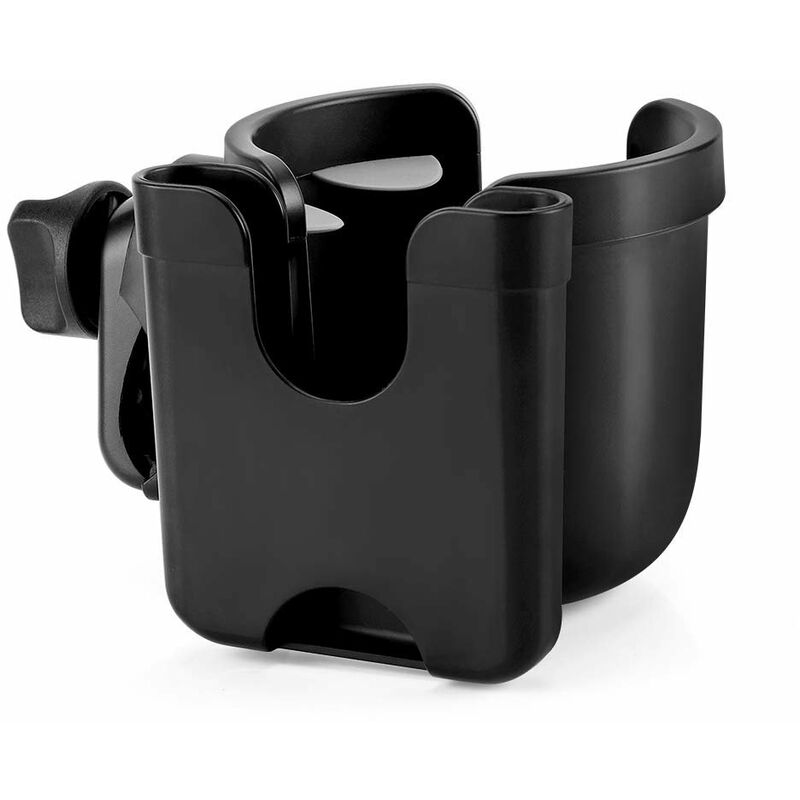 Portavasos para cochecito con soporte para teléfono, portavasos para bicicleta, portavasos universal 2 en 1 para cochecito, bicicleta, silla de ruedas, negro