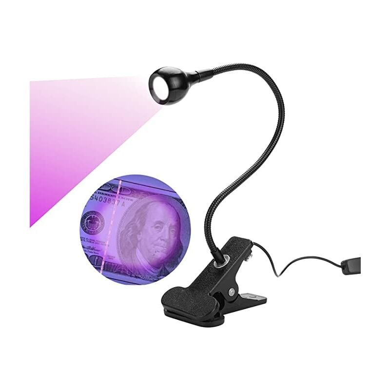 1 lámpara de gel UV negra de 3 W, luz LED violeta UV USB con interruptor de Clip para reparación de teléfonos móviles, Gel UV para uñas, luz violeta