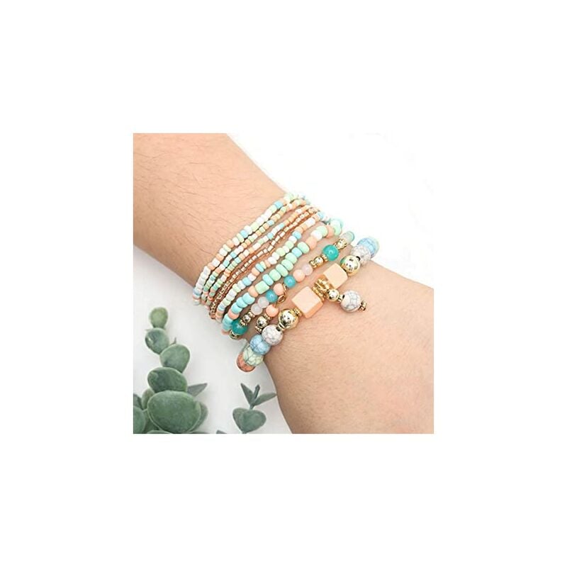 Boho Branets Pulsera de cuentas multicapa de 8 piezas, colorida y turquesa, pulseras para mujeres y niñas, regalos de cumpleaños, regalos de vacaciones