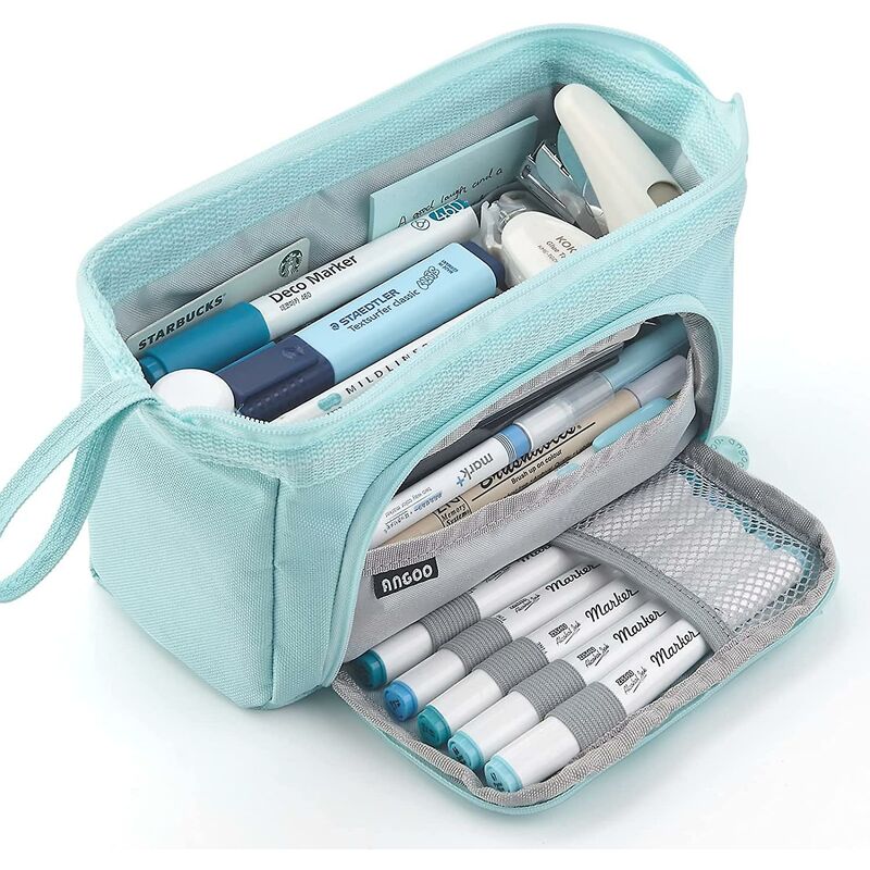 Estuche para lápices Estuche para lápices de gran capacidad Estuche para bolígrafos de mano Regalo portátil cosmético para oficina Escuela Adolescente Chica Niño Hombres Mujeres Adulto azul