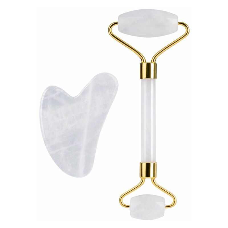 Rodillo facial de cuarzo rosa Rodillo de jade Gua Sha Herramientas faciales Rodillo facial y Gua Sha Herramienta de masaje Cuerpo gua-sha Cuero cabelludo Regalo de belleza para mujeres Rodillo masajeador facial (Cuarzo blanco)