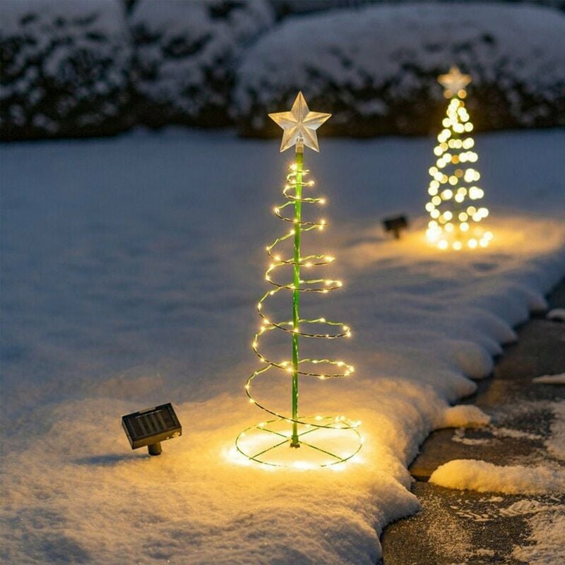 2 uds luces de cadena solares para exteriores, decoración de árbol de Navidad de Metal LED solar luces de cadena para exteriores decoraciones de Navidad (luz cálida)