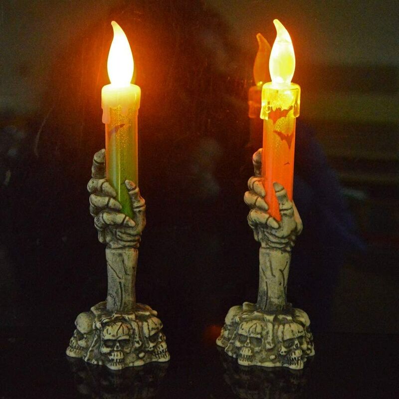 2 uds lámpara de velas Led de mano fantasma para decoración de Halloween con luces de velas sin llama eléctricas de terror para fiesta temática decoración del hogar accesorios de decoración de Halloween vela electrónica