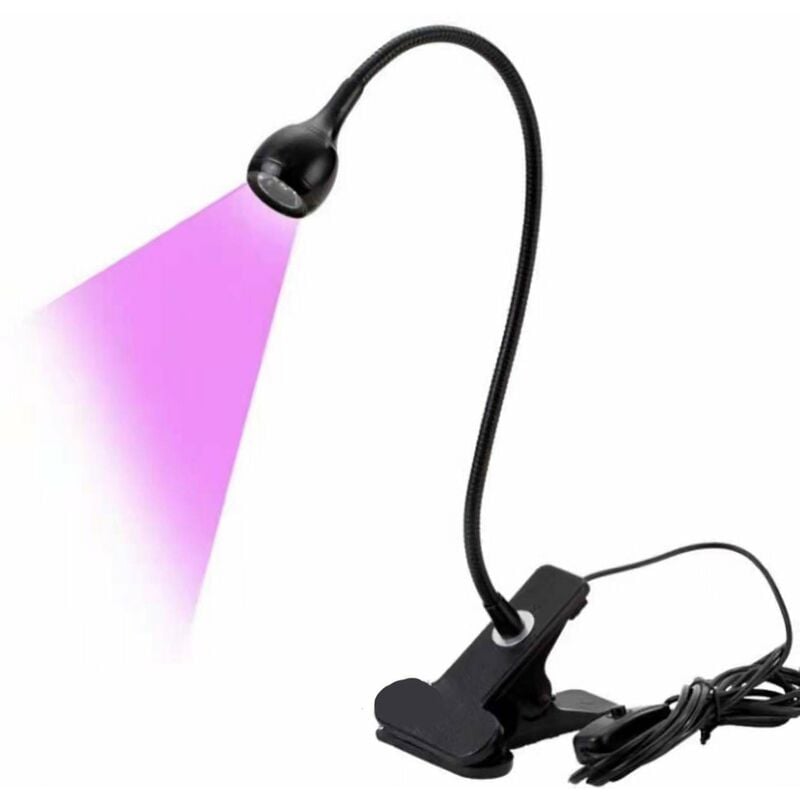 USB 3W LED UV Ultravioleta Teléfono Pegamento Lámpara de curado, Lámpara de uñas LED UV para uñas de gel, Abrazadera portátil Lámparas de escritorio flexibles para reparación móvil, Plug and Play Negro