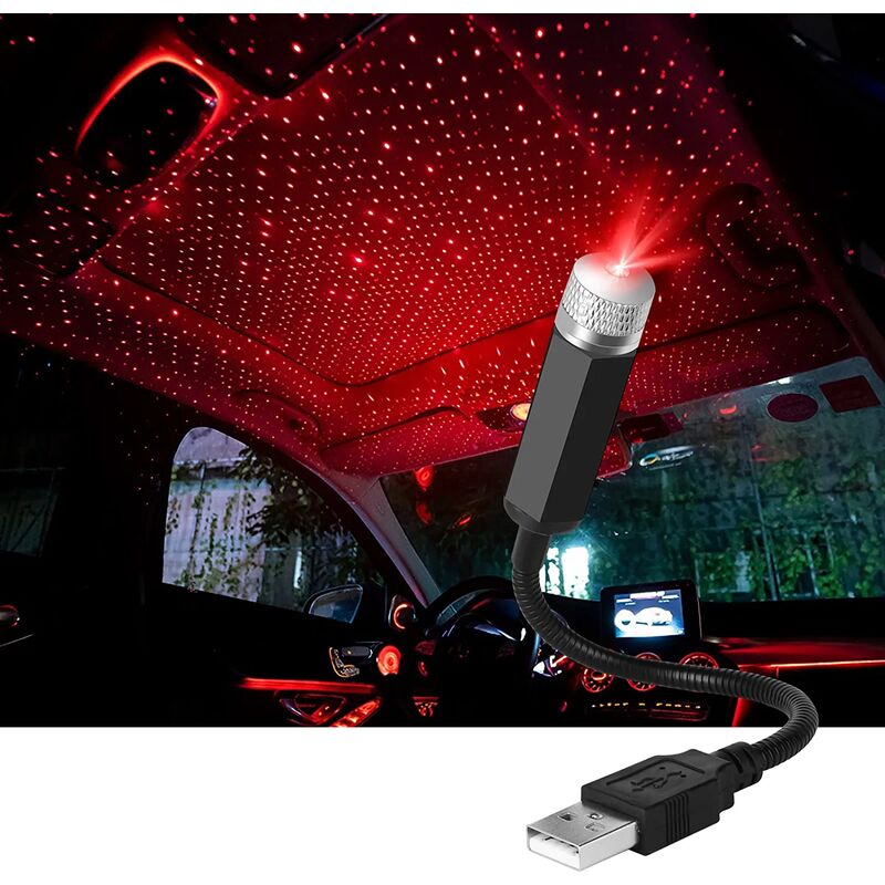 Luz LED de ambiente, lámpara de techo USB para automóvil, luz de ambiente de cielo estrellado, proyector LED, luz nocturna roja, modos múltiples ajustables, luz USB romántica para automóvil/hogar/fiesta
