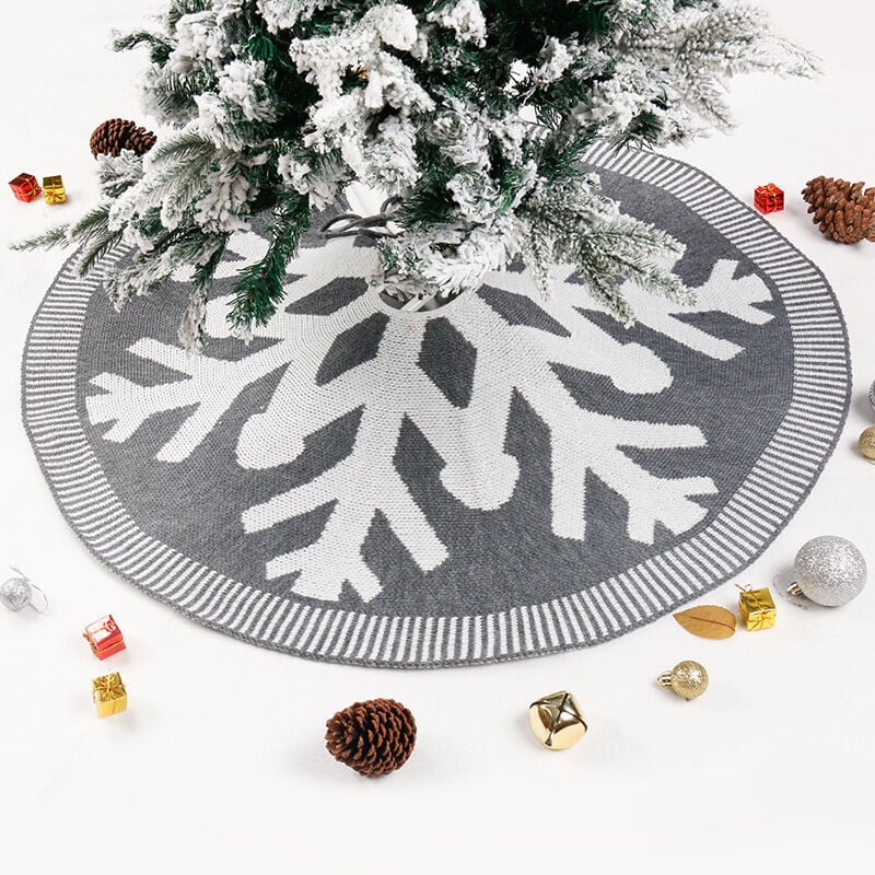Falda de árbol de Navidad de 120 cm (gris), cubierta de soporte de árbol de Navidad, decoración de árbol de Navidad, falda de árbol de Navidad feliz estera de árbol de Navidad, vestido de árbol de Navidad de punto copos de nieve