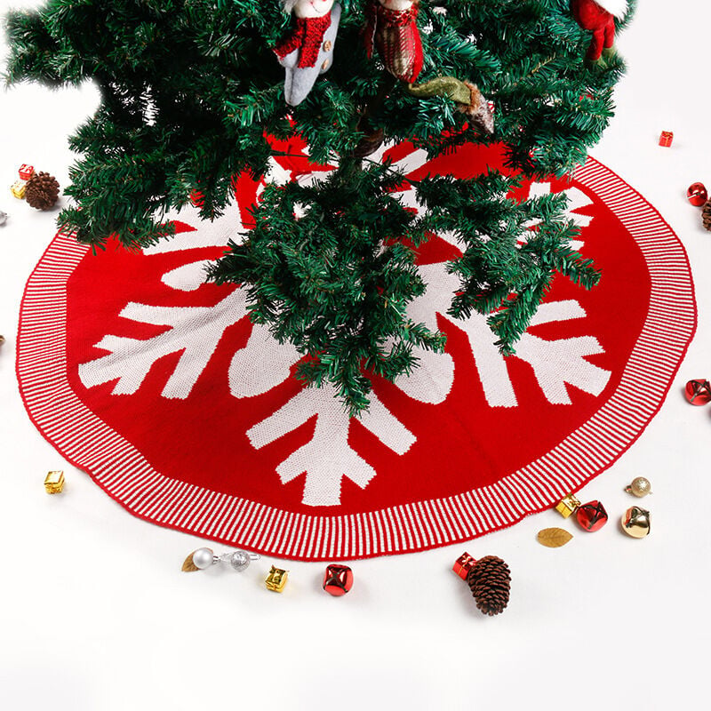 Falda de árbol de Navidad de 60 cm (roja), cubierta de soporte de árbol de Navidad, decoración de árbol de Navidad, falda de árbol de Navidad feliz estera de árbol de Navidad, vestido de árbol de Navidad de copo de nieve de punto