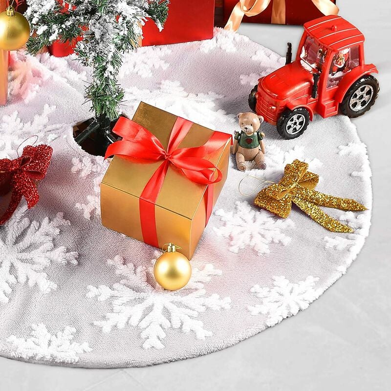 Falda de árbol de Navidad gris de 90 cm, cubierta de soporte de árbol de Navidad, decoración de árbol de Navidad, falda de árbol de Navidad feliz estera de árbol de Navidad, vestido de fiesta de Navidad de árbol de copo de nieve
