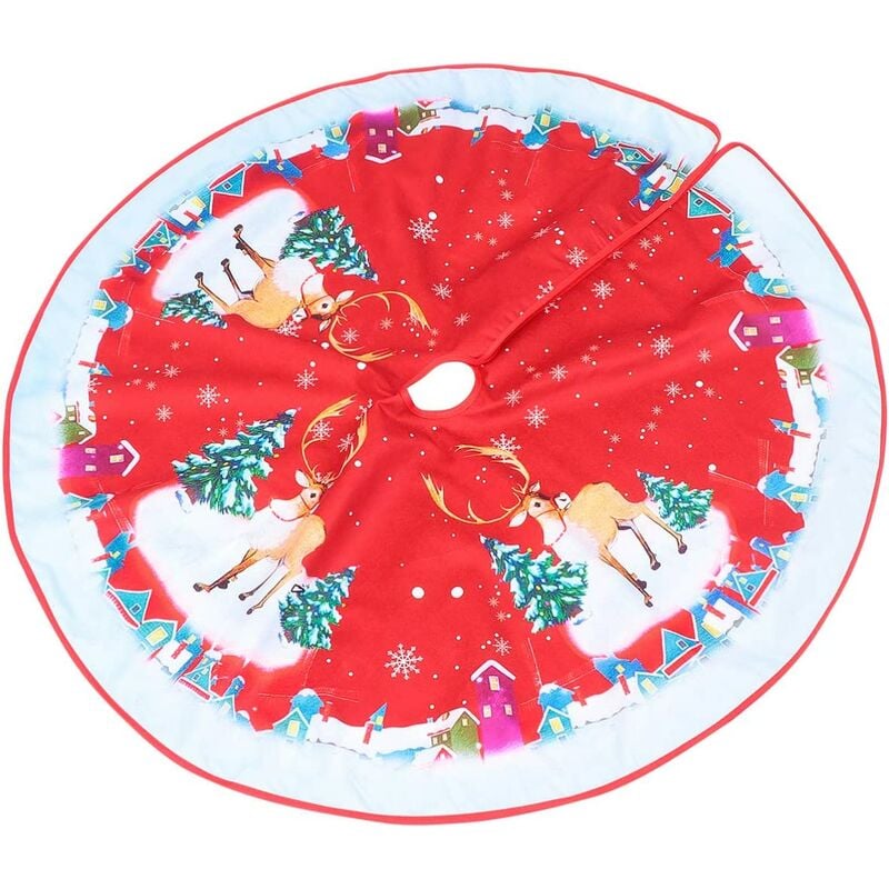 Falda de árbol de Navidad de 84 cm, tapete de árbol de Navidad rojo, cubierta de soporte de árbol de Navidad de reno, falda de árbol de cubierta de soporte de árbol de Navidad para decoraciones de árboles de Navidad