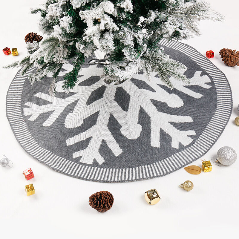 Falda de árbol de Navidad de 80 cm (gris), cubierta de soporte de árbol de Navidad, decoración de árbol de Navidad, falda de árbol de Navidad feliz estera de árbol de Navidad, vestido de árbol de Navidad de punto copos de nieve