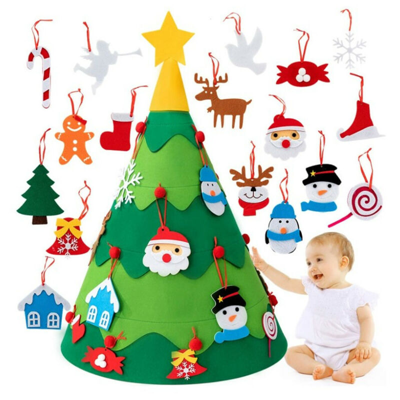 Conjunto de árbol de Navidad de fieltro 3D DIY, adornos navideños, adornos colgantes de pared de Navidad, regalos para niños, decoraciones navideñas para puertas de casa