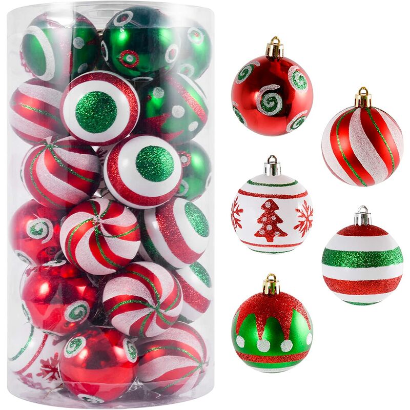 30 bolas de plástico para decoración de árboles de Navidad, decoraciones colgantes blancas, verdes y rojas, Halloween, decoraciones navideñas inastillables