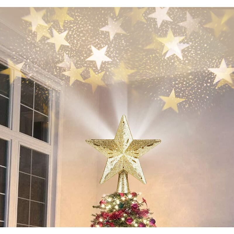 Topper del árbol de Navidad, Light Ur de Navidad de la luz de Navidad 3D con la lámpara de proyector de forma de estrella para la decoración del árbol de navidad al aire libre en el exterior, oro, oro