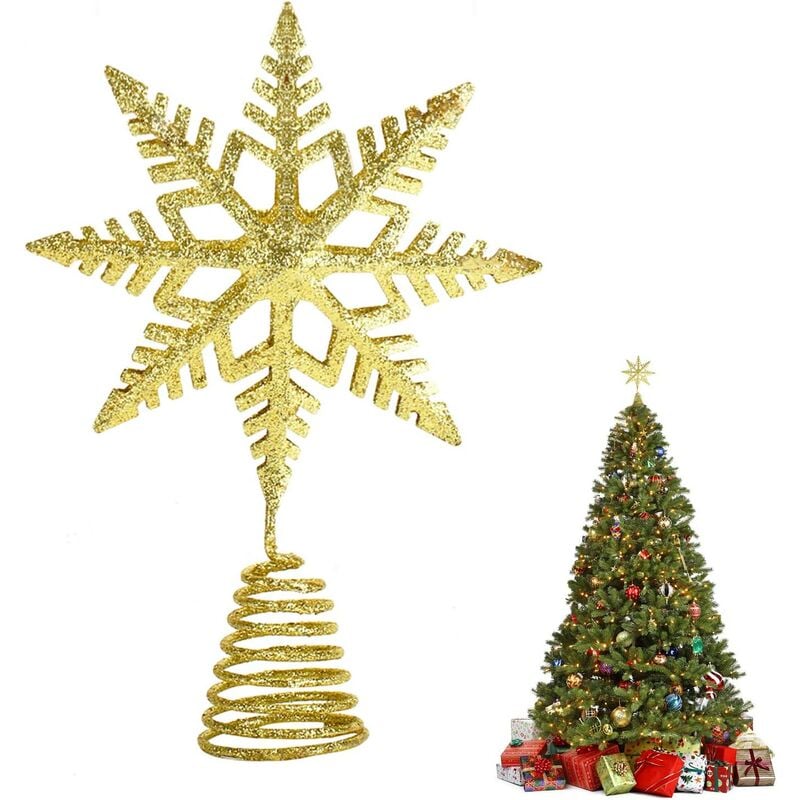 Estrella de árbol de Navidad, estrella de decoración de árbol, decoración de árbol de Navidad, estrella de árbol de Navidad iluminada para decoración de decoración de árbol de Navidad interior y exterior (dorado)