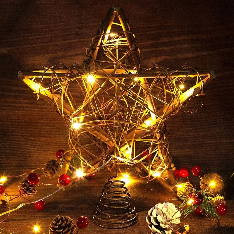 Adorno para árbol de Navidad de estrella de ratán Adorno para árbol de estrella natural Árbol de Navidad de 10 pulgadas y decoración de temporada de vacaciones Adecuado para árbol de Navidad de tamaño general