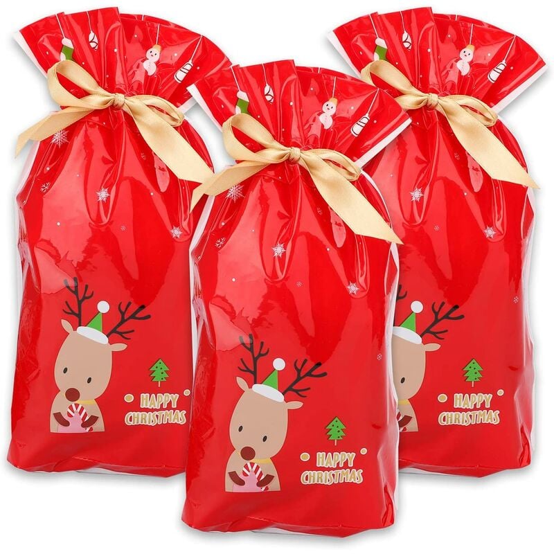 50 bolsas de regalo con cordón de Navidad, bolsas de regalo de regalo de reno rojo de Navidad, bolsas de regalo de caramelo, regalos de Navidad, bolsas de regalo para boda, cumpleaños, fiesta de Navid