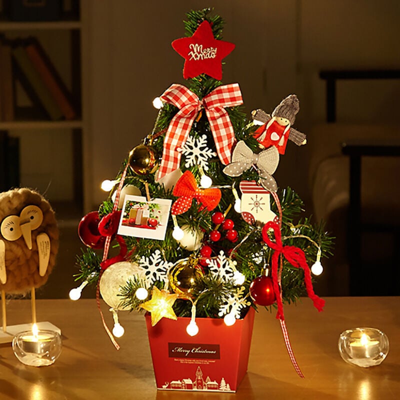 Árbol de Navidad en miniatura, 45 cm Mini árbol de Navidad, Mini árbol de Navidad artificial, Árbol de Navidad de mesa verde, Mini árbol de Navidad artificial, Mini árbol de Navidad artificial con bases de madera (B)
