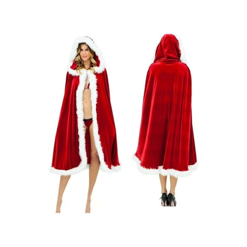 150 CM Capa de Navidad Invierno Cálido Con Capucha Halloween Navidad Cosplay Disfraz Papá Noel Disfraces Fiesta Con Capucha Mujeres Vintage Capa Roja Chaqueta Sin Mangas Vestido De Felpa