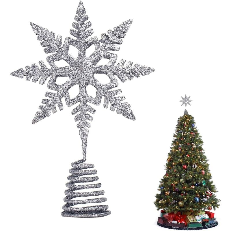 Estrella de árbol de Navidad, estrella de decoración de árbol, decoración de árbol de Navidad, estrella de árbol de Navidad iluminada para decoración de decoración de árbol de Navidad interior y exterior (plata)