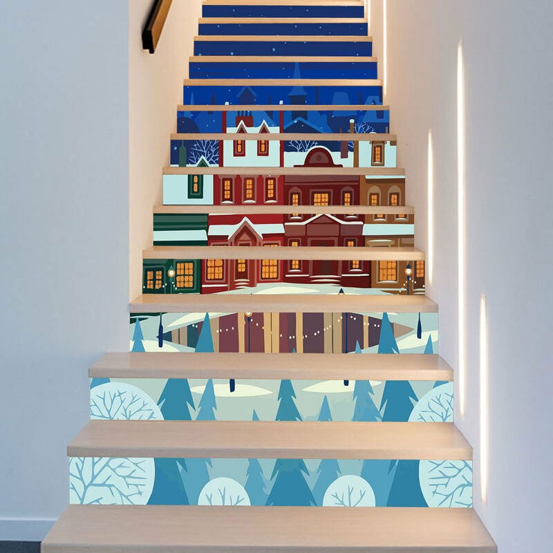 13 Uds. Pegatinas navideñas 3D para escaleras, calcomanías elevadoras de escaleras de alce de Nochebuena, pegatinas decorativas familiares impermeables