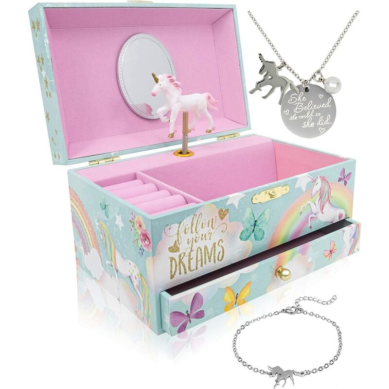 Joyero de unicornio para niñas y niños - Caja organizadora de joyas musical para niñas - Regalos para nieta para niñas de 8 años