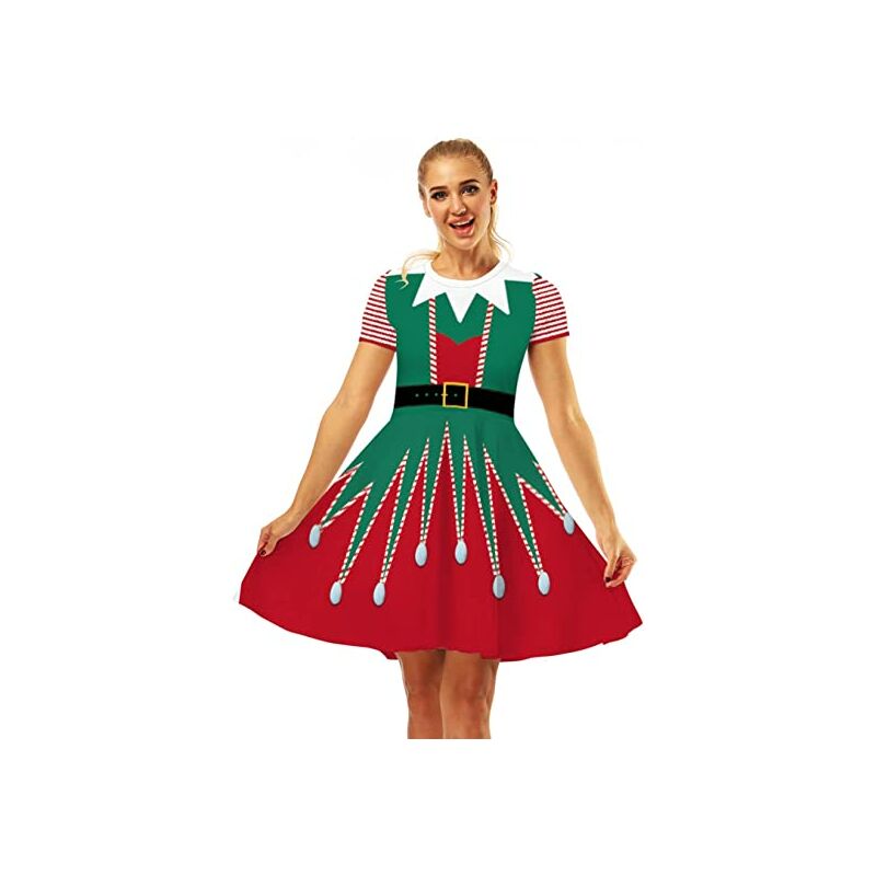 Vestido de Navidad casual de manga corta para mujer, mediano