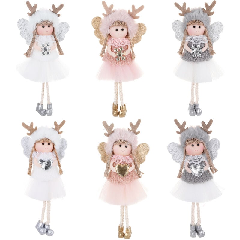 6 piezas de adornos colgantes para árboles de Navidad, árbol de Navidad, lindo ángel, muñeco de peluche, accesorios colgantes, adorno, duende navideño, muñeco de ángel, colgante