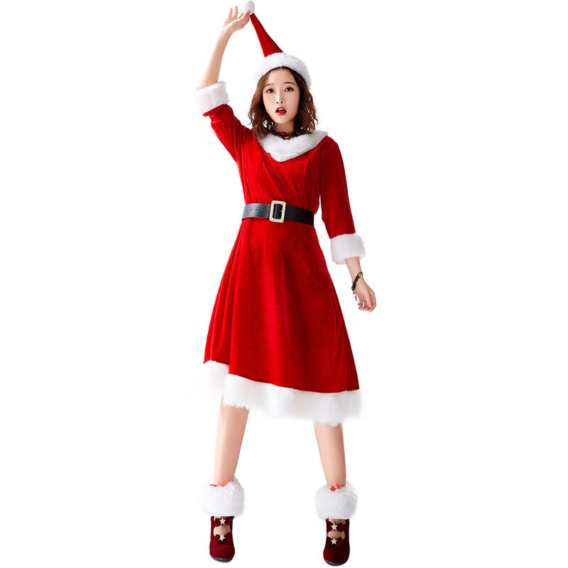 4 piezas Mujeres Navidad Vestido con capucha Terciopelo Tutu Vestido Navidad Rojo Princesa Disfraz Disfraz Sra. Navidad Cosplay Vestido Fiesta Elfos Navidad Rendimiento