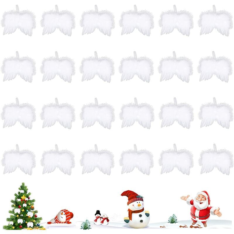 24 piezas de alas de ángel de Navidad, alas de ángel blancas, decoraciones de árbol de Navidad de alas de ángel, árbol de Navidad de plumas blancas, colgante de árbol de Navidad blanco, ala de plumas de ángel, decoración de Navidad