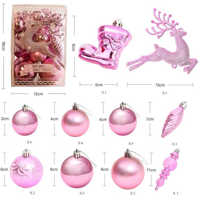 30 piezas de decoración de bolas de Navidad, juego de adornos de árbol de Navidad (rosa), bolas decorativas de árbol, adorno de bolas de árbol de Navidad, para decoración de árbol colgante de árbol de Navidad