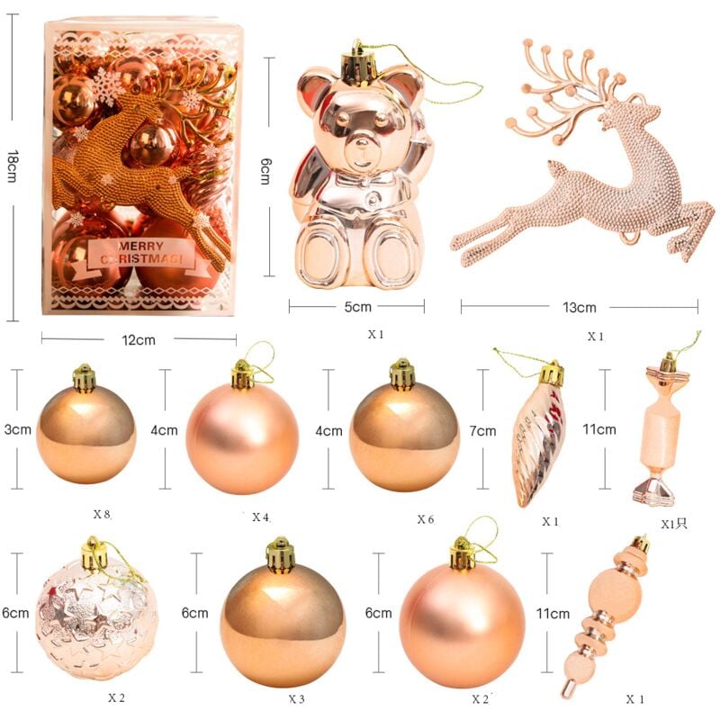 30 piezas de decoración de bolas de Navidad, juego de adornos de árbol de Navidad (oro rosa), bolas decorativas de árbol, adorno de bolas de árbol de Navidad, para decoración de árbol colgante de árbol de Navidad