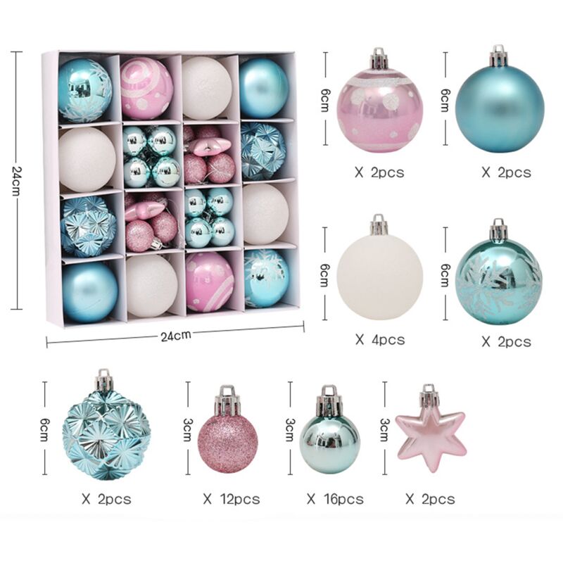 Juego de adornos navideños, 42 piezas Juego de adornos navideños de plástico, decoración del árbol de Navidad Adornos navideños azules y blancos, decoración del árbol de Navidad, caja de regalo de adornos navideños