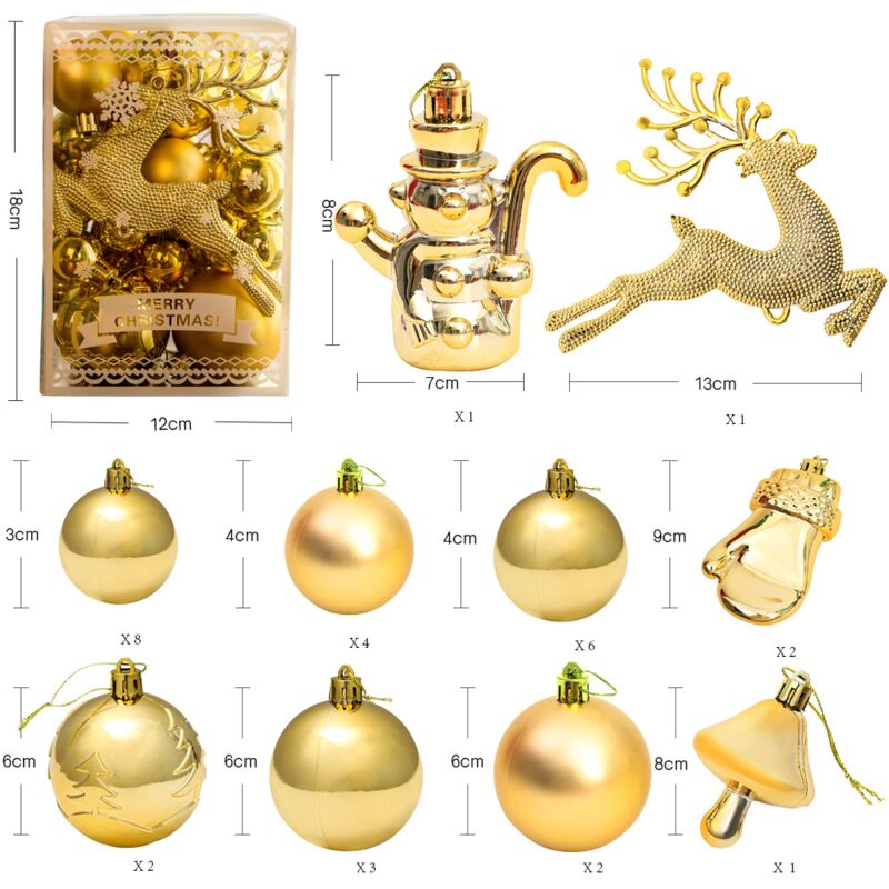 30 piezas de decoración de bolas de Navidad, juego de adornos de árbol de Navidad (oro), bolas decorativas de árbol, adorno de bolas de árbol de Navidad, para decoración de árbol colgante de árbol de Navidad