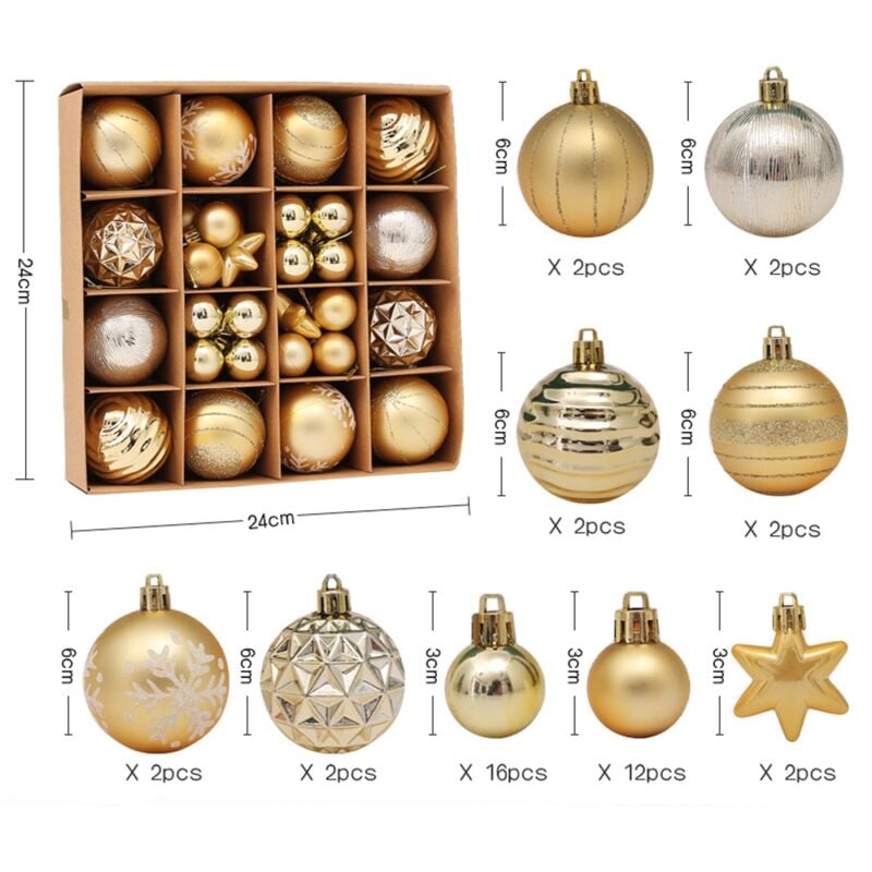 Juego de bolas de Navidad, juego de bolas de Navidad de plástico de 42 piezas, decoración de árbol de Navidad Bolas de Navidad doradas, decoración de árbol de Navidad, caja de regalo de bolas de Navidad