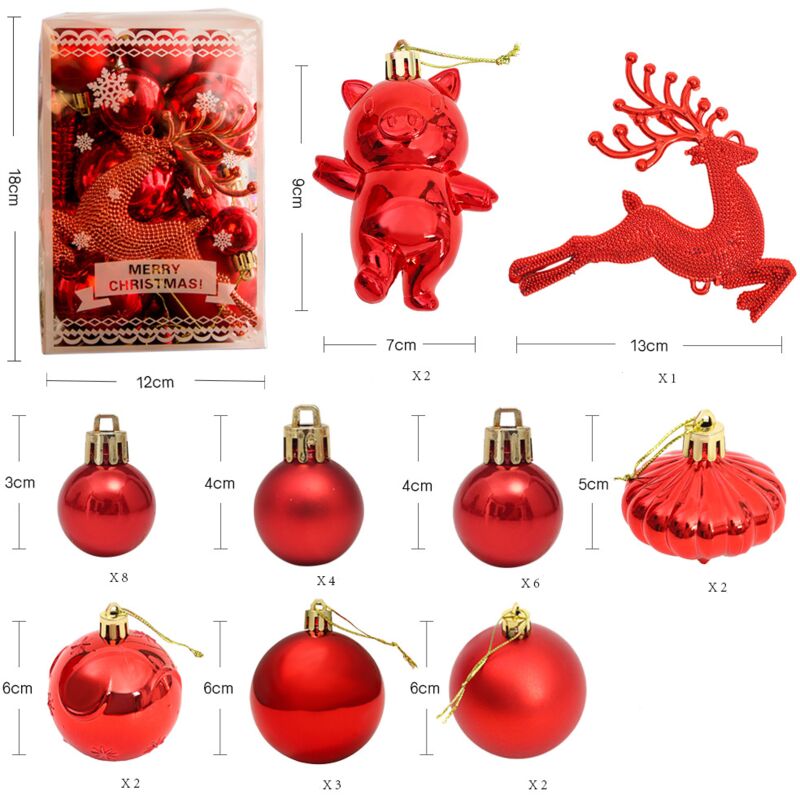 30 piezas de decoración de bolas de Navidad, juego de adornos de árbol de Navidad (rojo), bolas decorativas de árbol, adorno de bolas de árbol de Navidad, para decoración de árbol colgante de árbol de Navidad