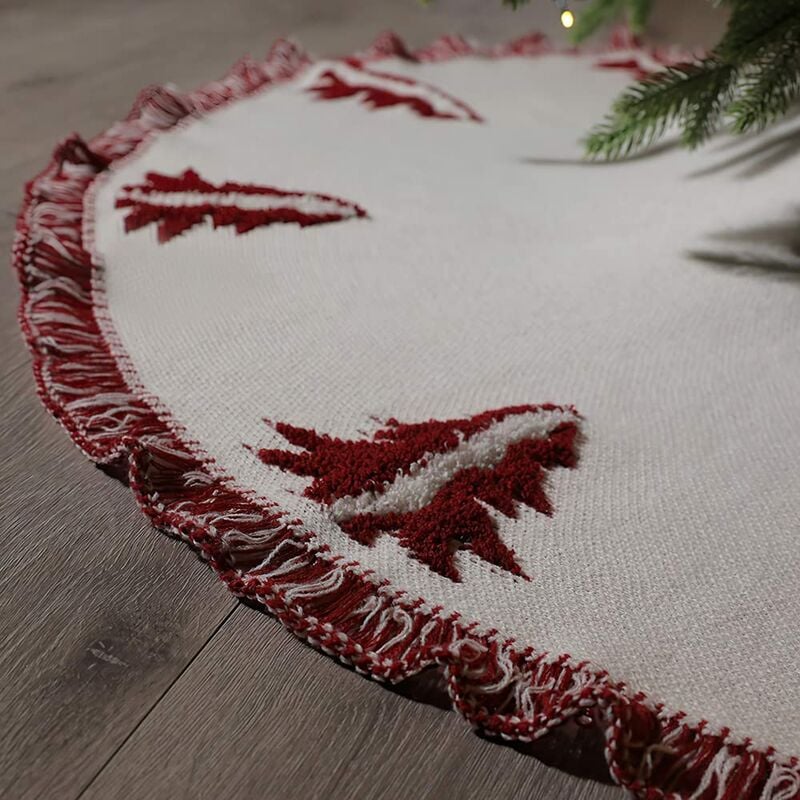 Falda de árbol de Navidad grande, falda de árbol de punto 3D de lana pesada de 122 cm con pompón de ganchillo alfombra de falda de árbol blanco para fiesta y decoración del hogar de vacaciones
