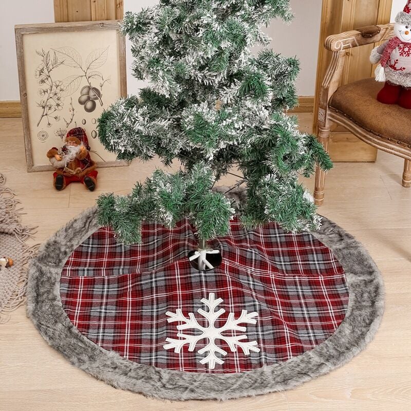 Falda de árbol de Navidad de 120 cm, cubierta de soporte de árbol de Navidad, decoración de árbol de Navidad, falda de árbol de Navidad feliz estera de árbol de Navidad, falda de árbol de cuadros de copo de nieve grande