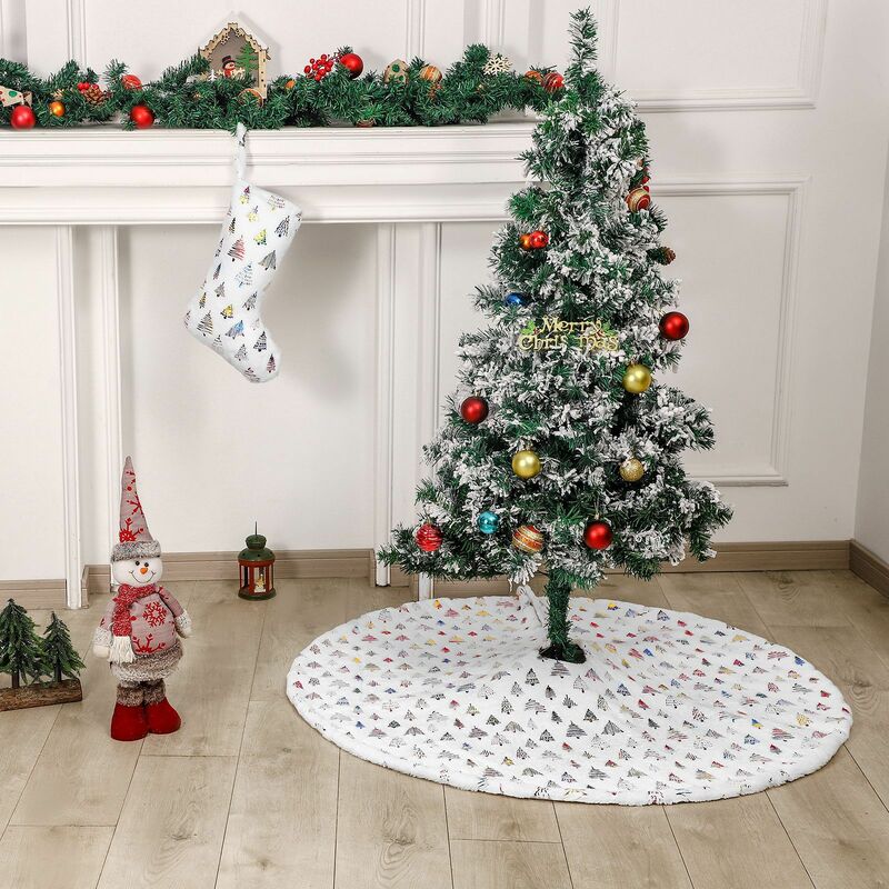 Falda de árbol de Navidad 122 cm Cubierta de pie de árbol de Navidad grande con calcetín de Navidad, cubierta de pie de estera de árbol de Navidad para decoración de árbol de Navidad Fiesta en casa
