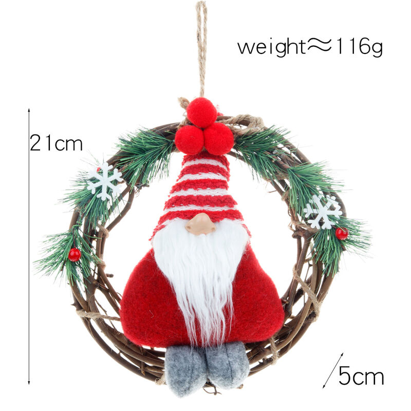 1pcs Decoración navideña Corona de mimbre Adornos navideños Guirnalda colgante (21 cm Rojo) Muñeco de gnomo navideño Adorno colgante de ratán para el hogar Árbol de Navidad, Guirnalda de ventana