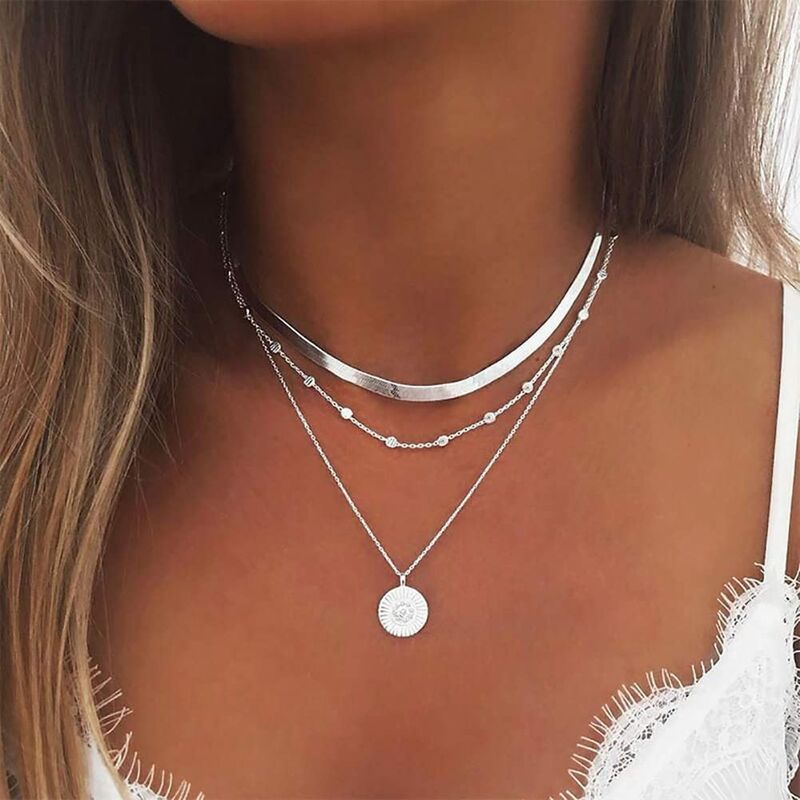 (Plata) collares con colgante de loto en capas collar gargantilla de cuentas joyería ajustable para mujeres y niñas