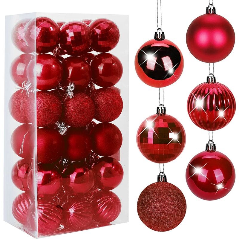 36 piezas de adornos de bolas de Navidad para árbol de Navidad - Decoraciones de árbol de Navidad irrompibles Bola colgante grande para decoración de fiesta de boda de vacaciones rojo